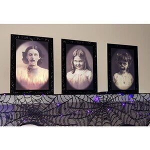Halloween Decorations Indoor Scary Wall Decor, 3Pack 3D Changing Face Moving Pic